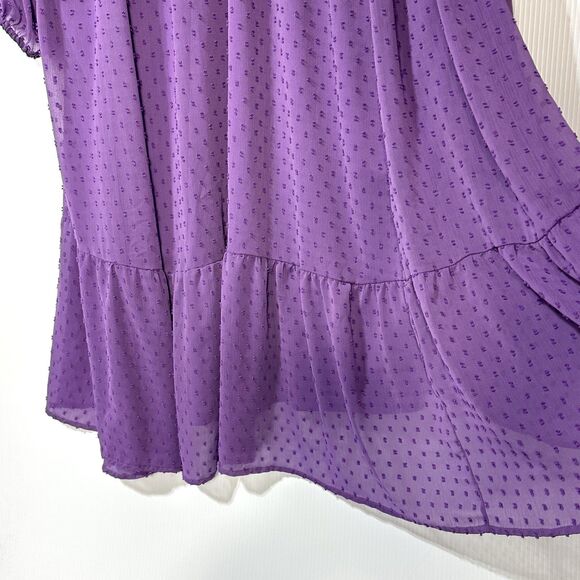 Torrid Purple Clip Dot Midi Dress Size 4X Long Sleeve Tie Back Elastic Waist - Picture 6 of 13